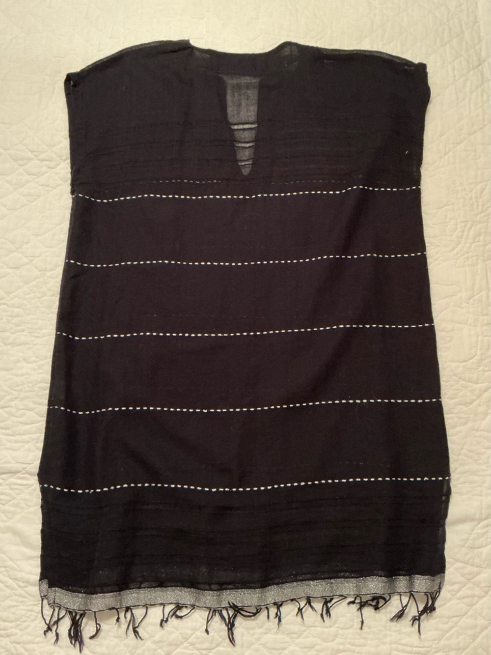 Lemlem Tikuri Tunic Swim Coverup Dress, Black, Silver Thread & Fringe Hem, Small - Picture 6 of 14